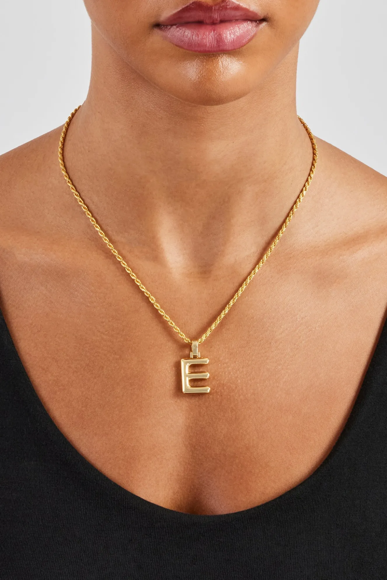 Mini Polished Balloon Letter Pendant & 3mm Rope Chain - Gold
