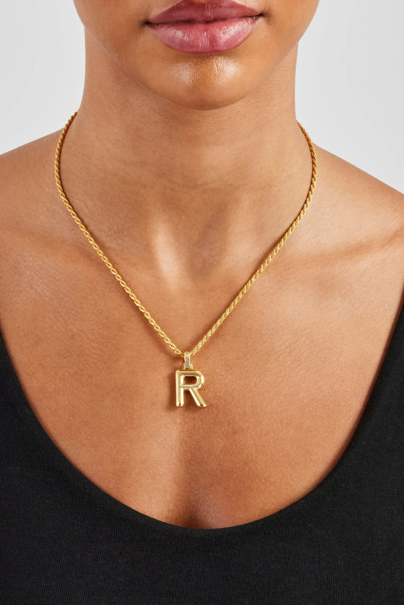 Mini Polished Balloon Letter Pendant & 3mm Rope Chain - Gold