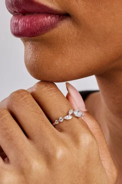 Mixed Shape & Heart CZ Ring - White
