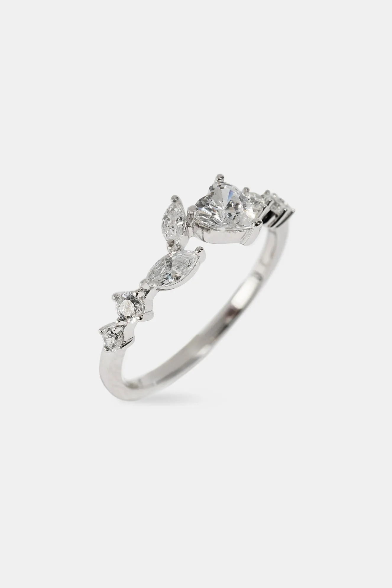 Mixed Shape & Heart CZ Ring - White
