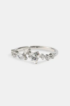 Mixed Shape & Heart CZ Ring - White