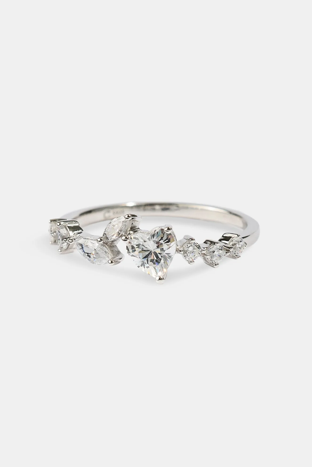 Mixed Shape & Heart CZ Ring - White