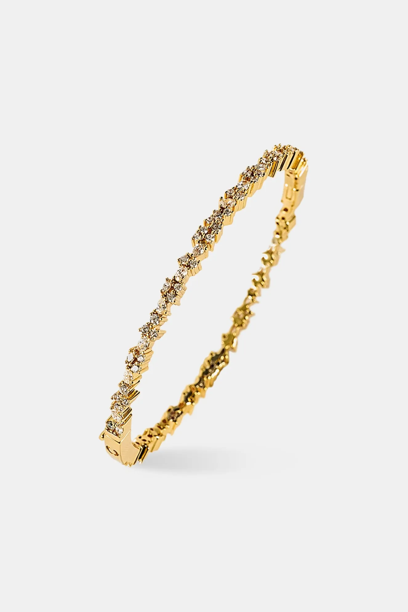 Mixed Shape Tennis Bangle - 4mm - Gold