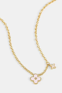 10mm Double Motif Enamel Necklace - Pink