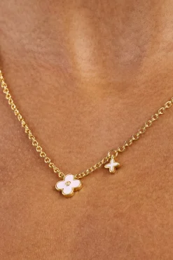 10mm Double Motif Enamel Necklace - Pink