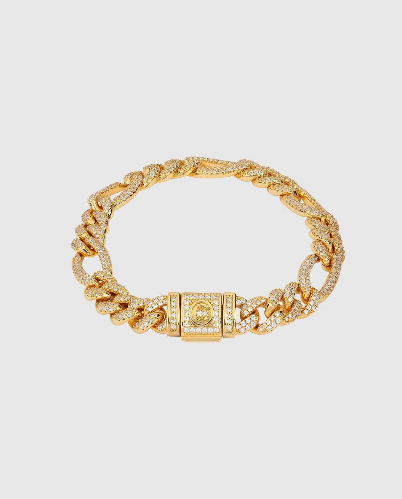 10mm Iced Figaro Bracelet - Gold