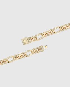 10mm Iced Figaro Bracelet - Gold
