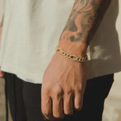 10mm Iced Figaro Bracelet - Gold
