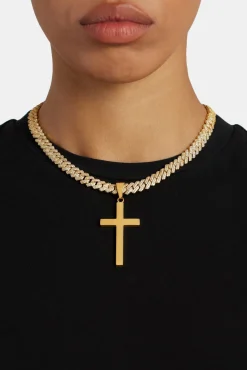 50mm Large Gold Plated Polished Cross Pendant