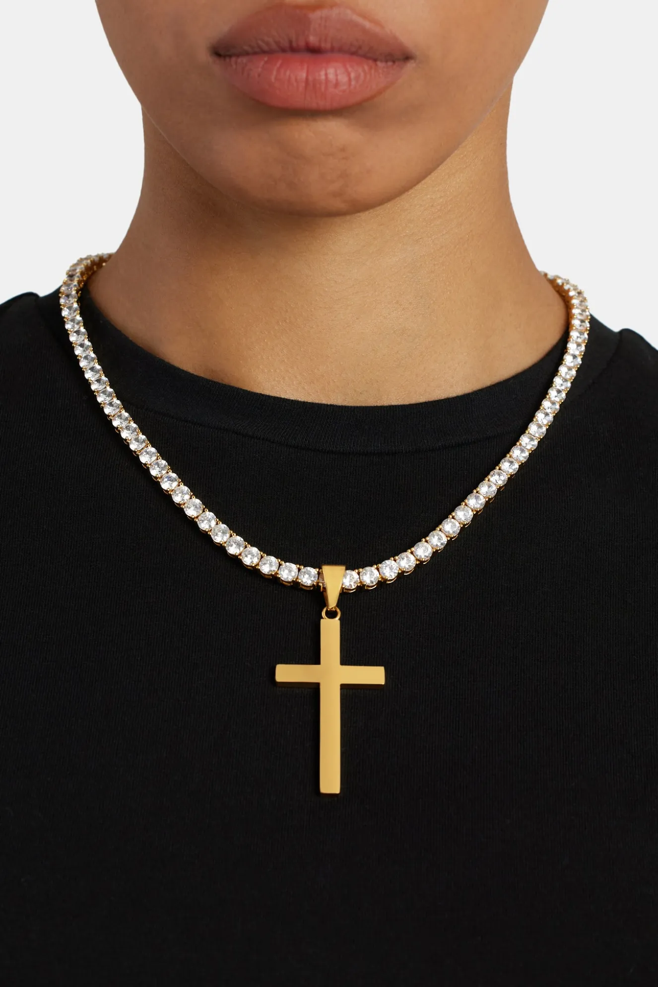 50mm Large Gold Plated Polished Cross Pendant