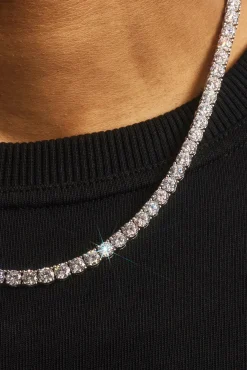 5mm Tennis Bracelet, Chain & Round Cut Stud Earring - 6mm - White
