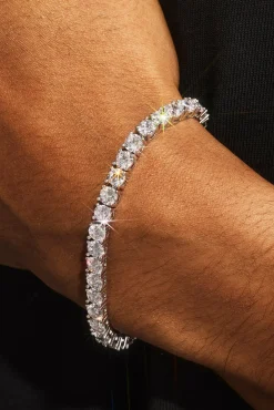 5mm Tennis Bracelet, Chain & Round Cut Stud Earring - 6mm - White