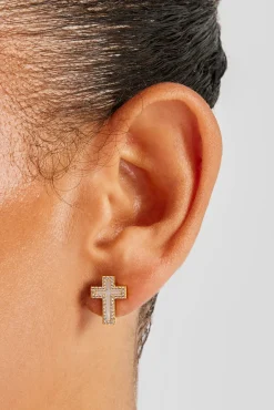 Mother Of Pearl Cross Stud Earrings - 10mm