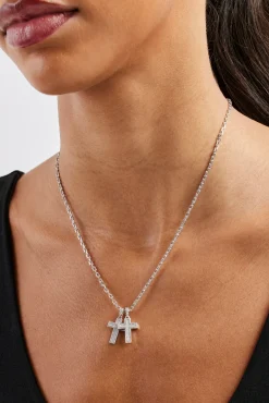 Mother Of Pearl Double Cross Necklace - 15mm - White
