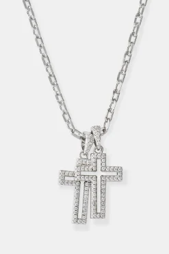 Mother Of Pearl Double Cross Necklace - 15mm - White