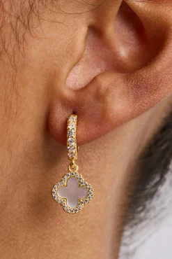 Mother Of Pearl Drop Earrings - 10mm - Gold