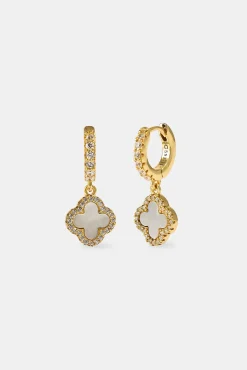 Mother Of Pearl Drop Earrings - 10mm - Gold