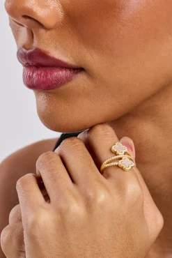Mother Of Pearl Motif Twist Ring - 20mm - Gold