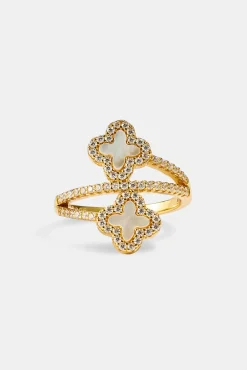 Mother Of Pearl Motif Twist Ring - 20mm - Gold