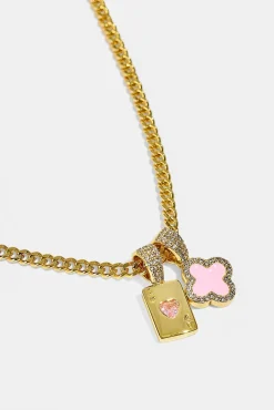 Motif & Gem Card Necklace - 10mm - Gold