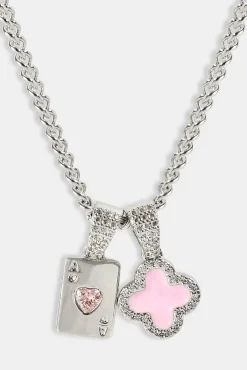 Motif & Gem Card Necklace - 10mm - White