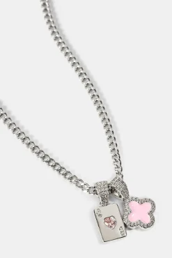 Motif & Gem Card Necklace - 10mm - White