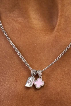 Motif & Gem Card Necklace - 10mm - White