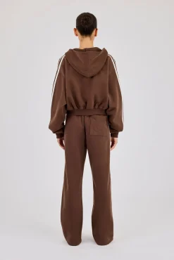 Moto Boxy Zip Through Hoodie & Wide Leg Jogger - Washed Chocolate