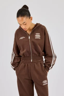 Moto Boxy Zip Through Hoodie - Washed Chocolate