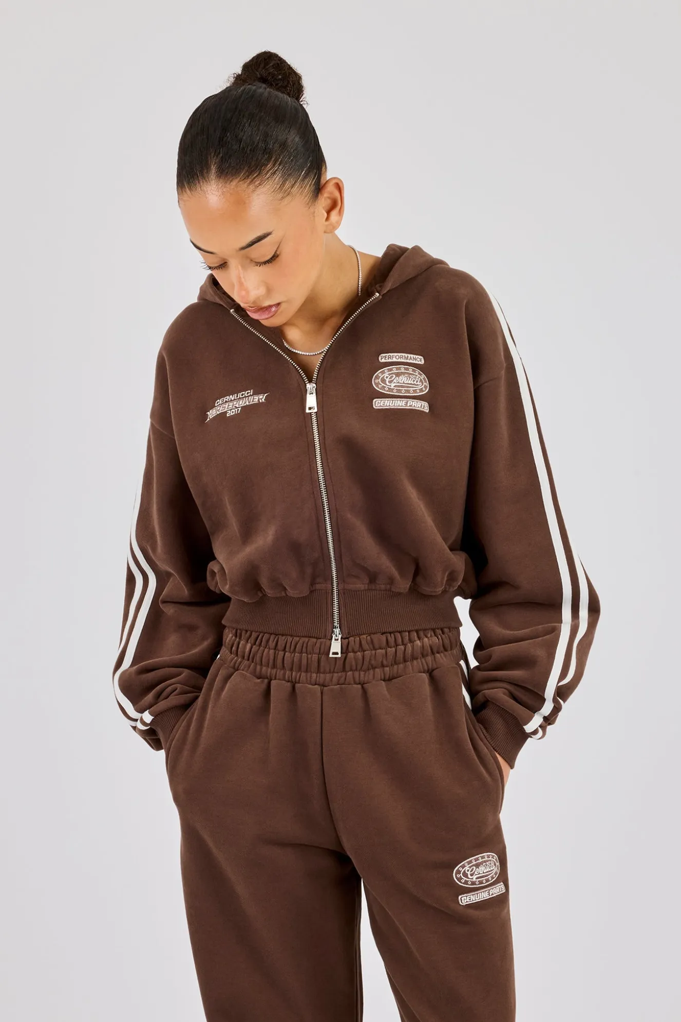 Moto Boxy Zip Through Hoodie - Washed Chocolate
