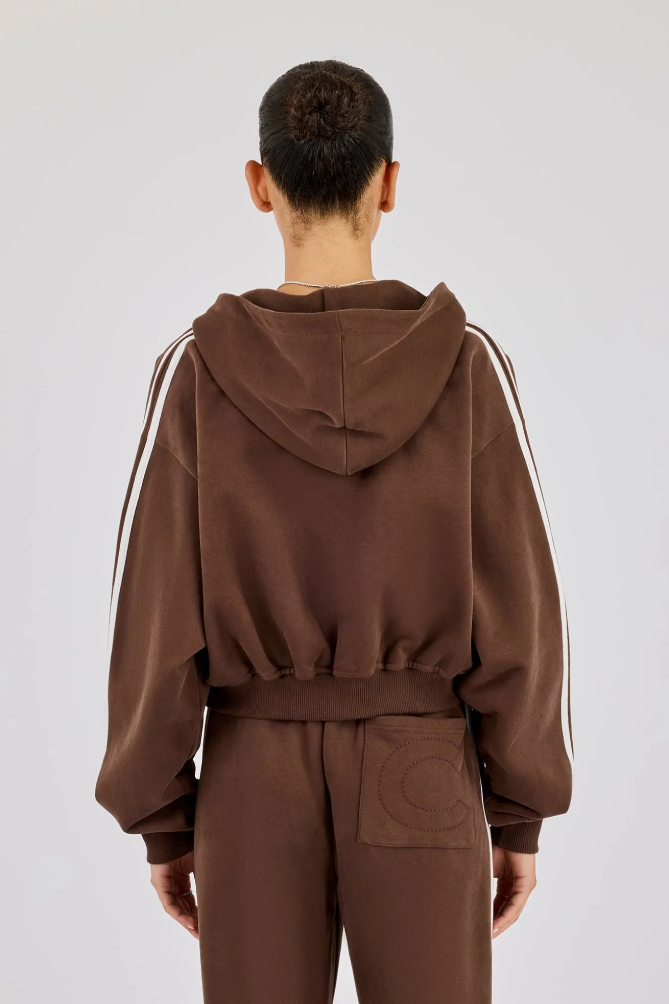 Moto Boxy Zip Through Hoodie - Washed Chocolate