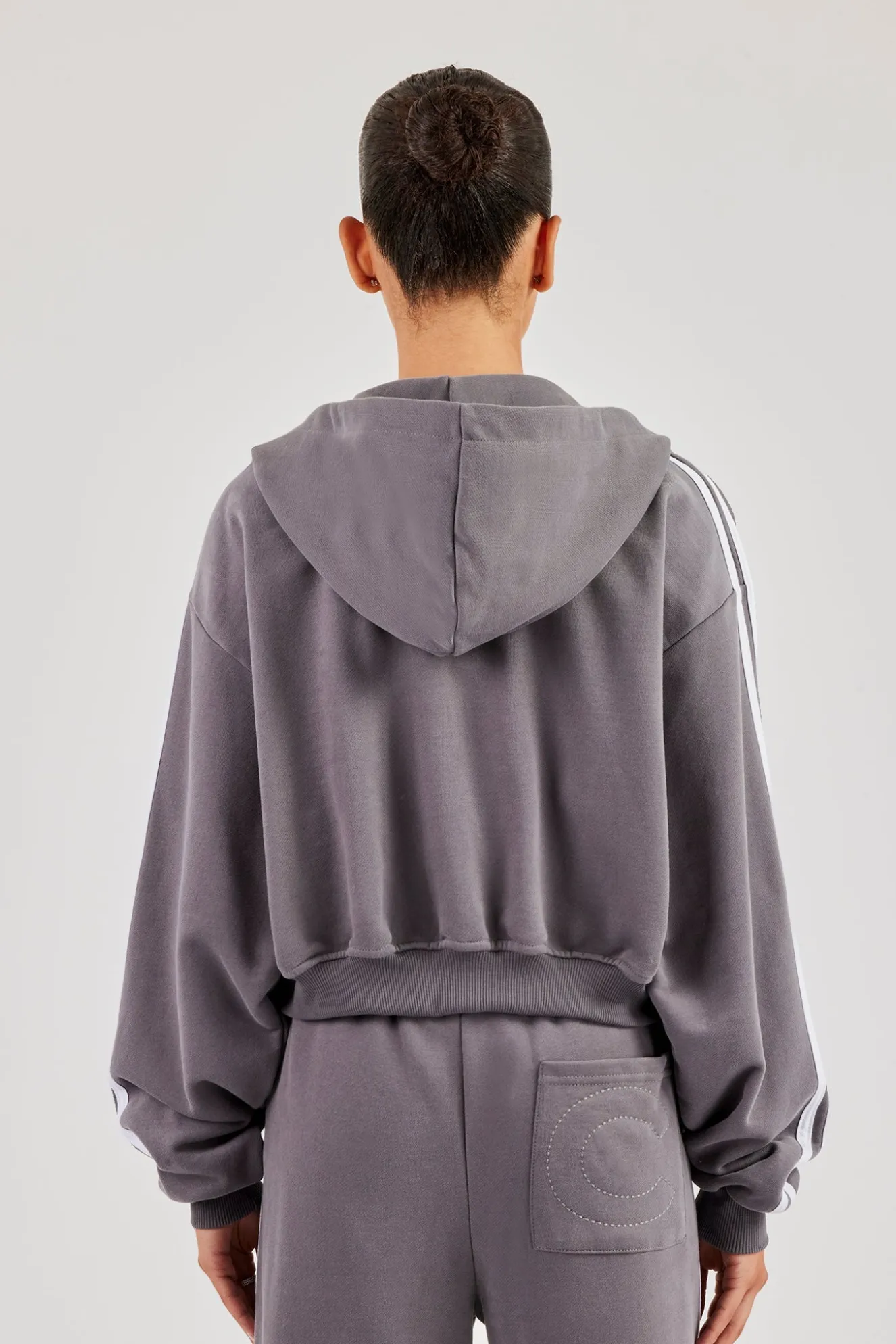 Moto Boxy Zip Through Hoodie - Washed Charcoal