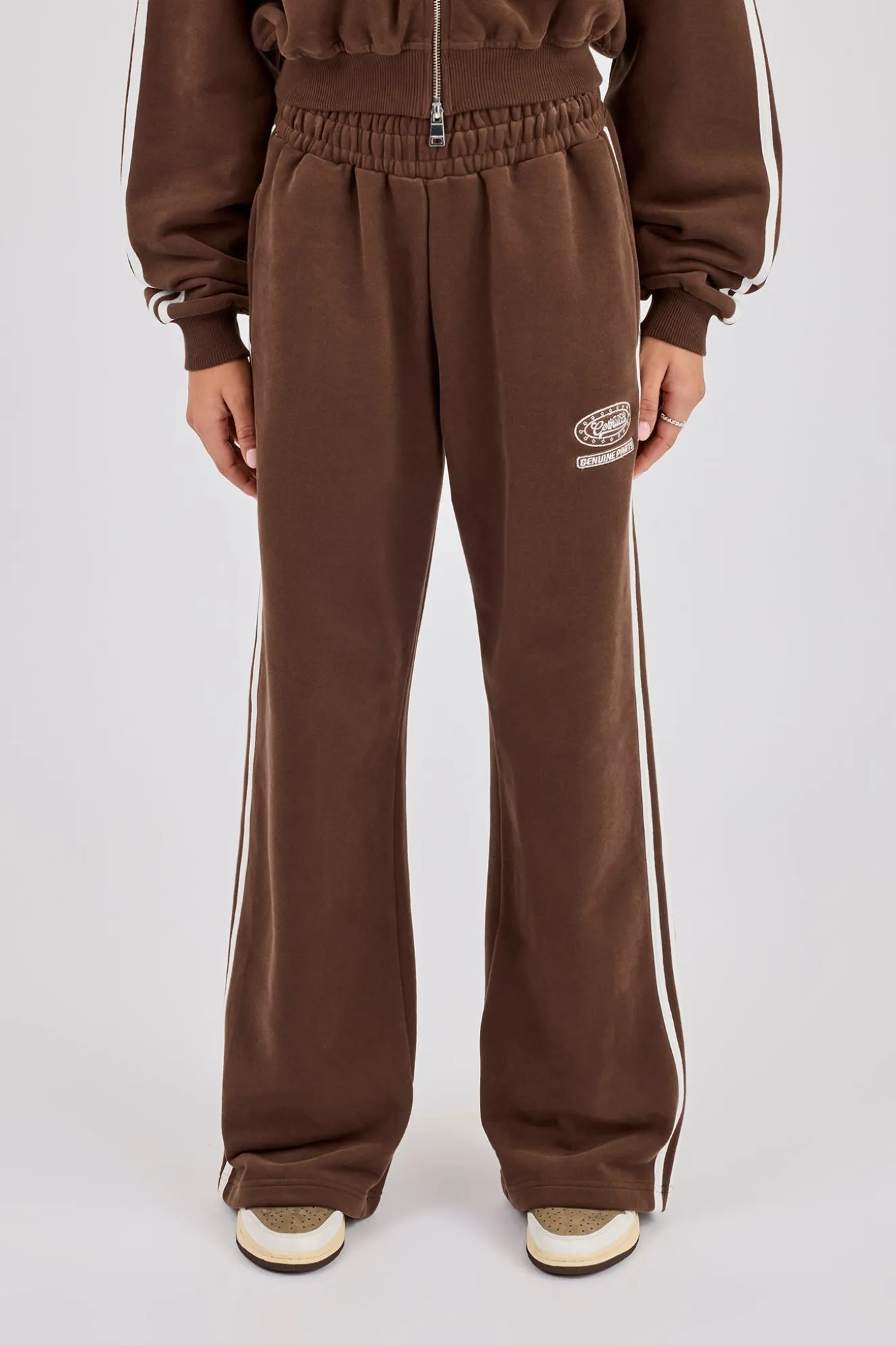 Moto Wide Leg Jogger - Washed Chocolate