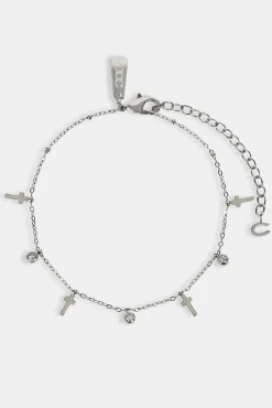 Multi Cross & CZ Anklet - 8mm - White