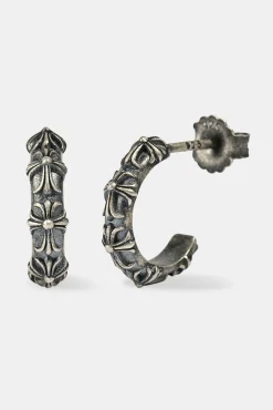 Multi Cross Oxidised Hoop Earrings - 10mm - White