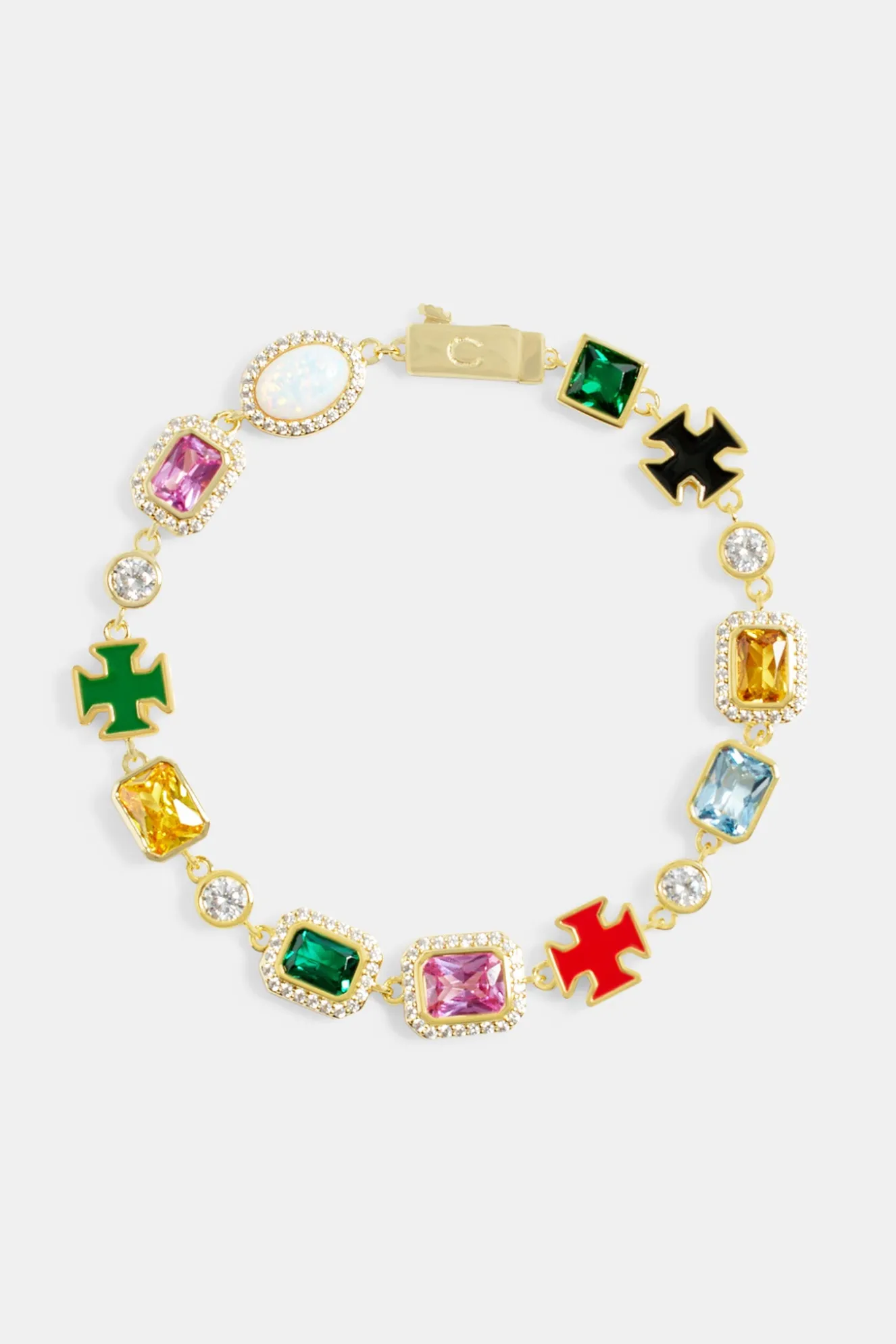 Multi Gemstone Motif Bracelet - Gold - 10mm