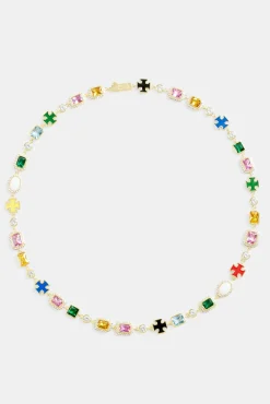 Multi Gemstone Motif Necklace - Gold - 10mm