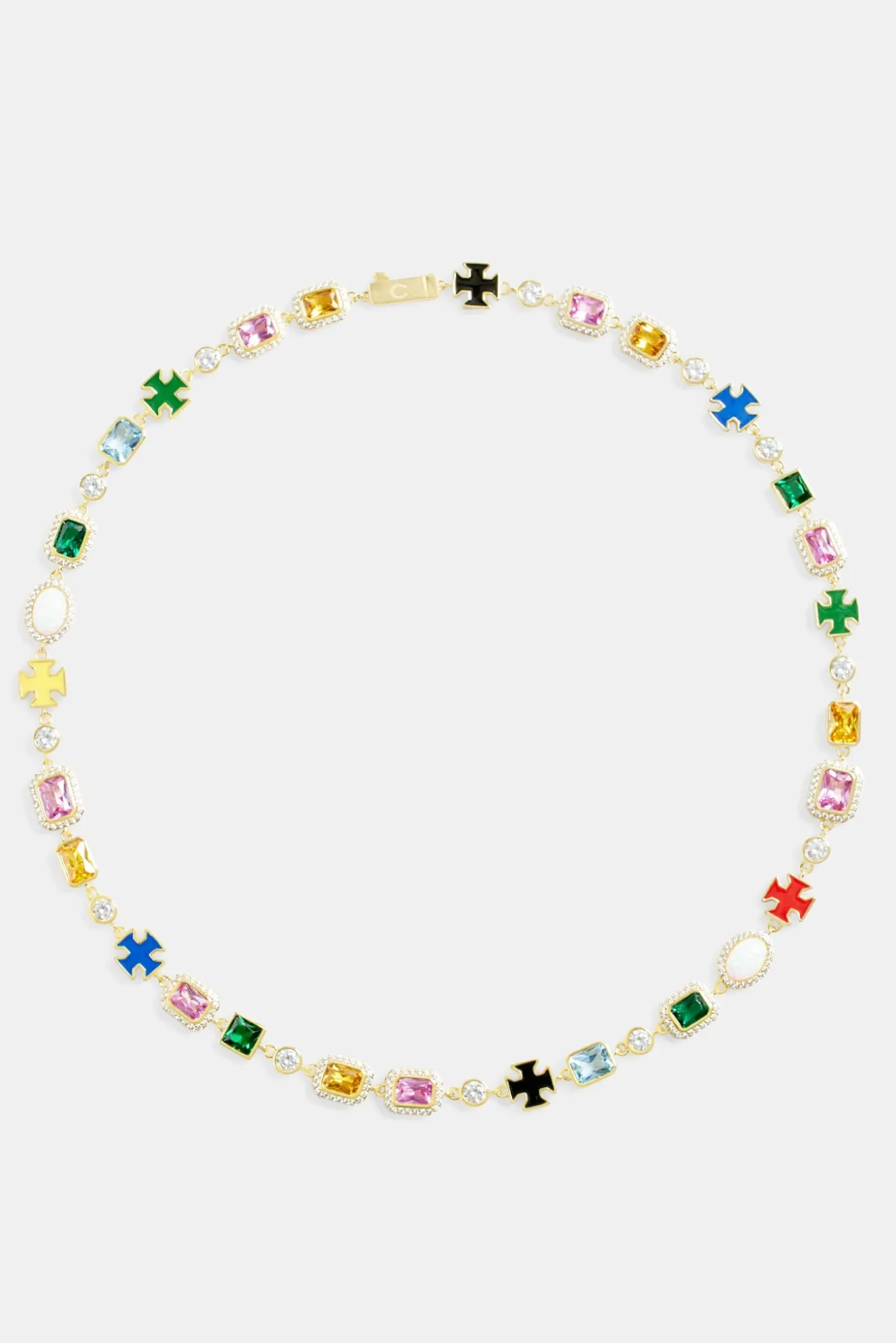 Multi Gemstone Motif Necklace - Gold - 10mm
