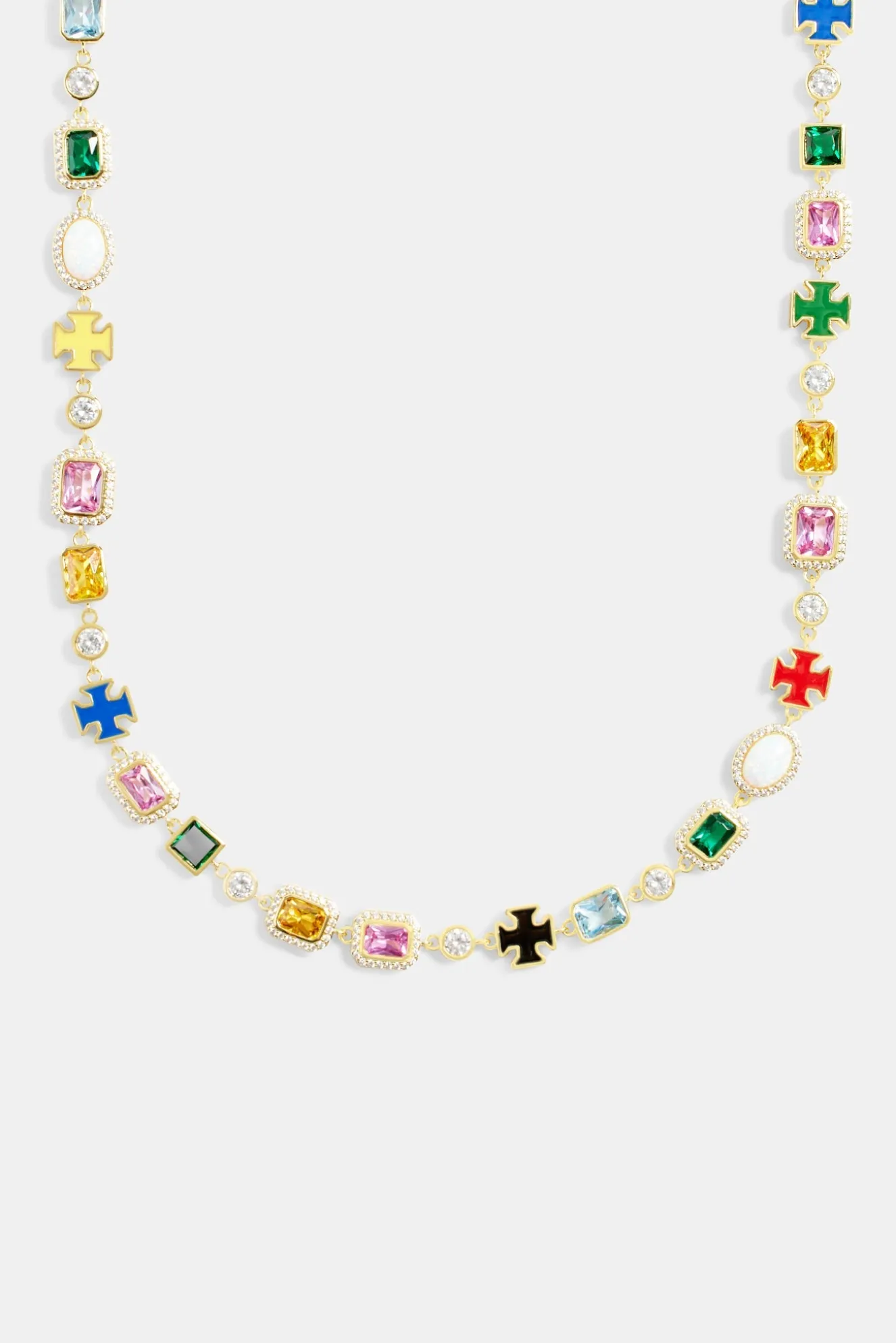 Multi Gemstone Motif Necklace - Gold - 10mm