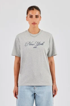 New York Script Regular T-Shirt - Grey Marl