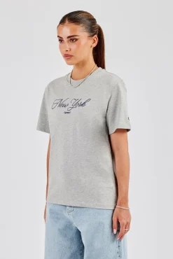 New York Script Regular T-Shirt - Grey Marl