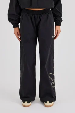 Nylon Branded Baggy Jogger - Black