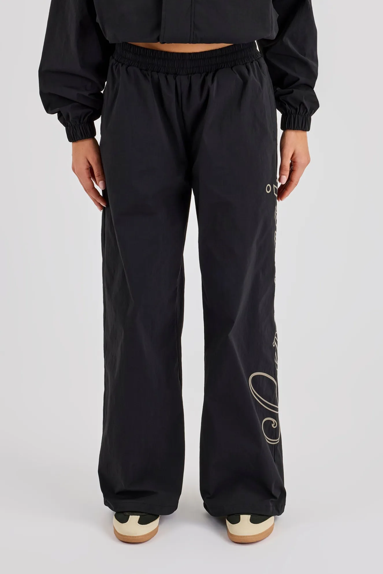Nylon Branded Baggy Jogger - Black