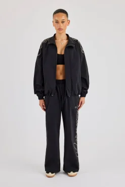Nylon Branded Track Jacket & Baggy Jogger - Black