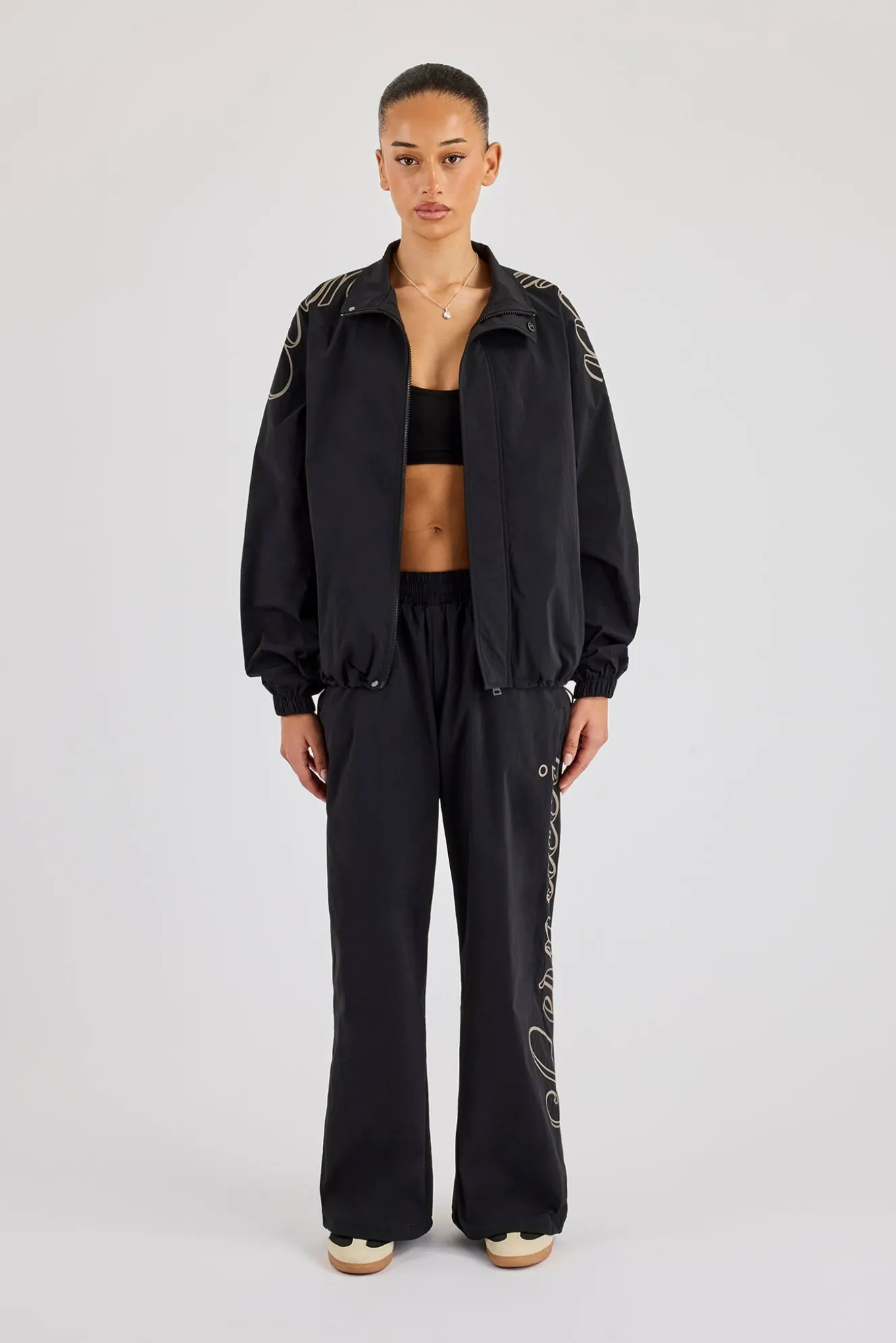 Nylon Branded Track Jacket & Baggy Jogger - Black