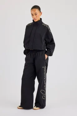 Nylon Branded Track Jacket & Baggy Jogger - Black