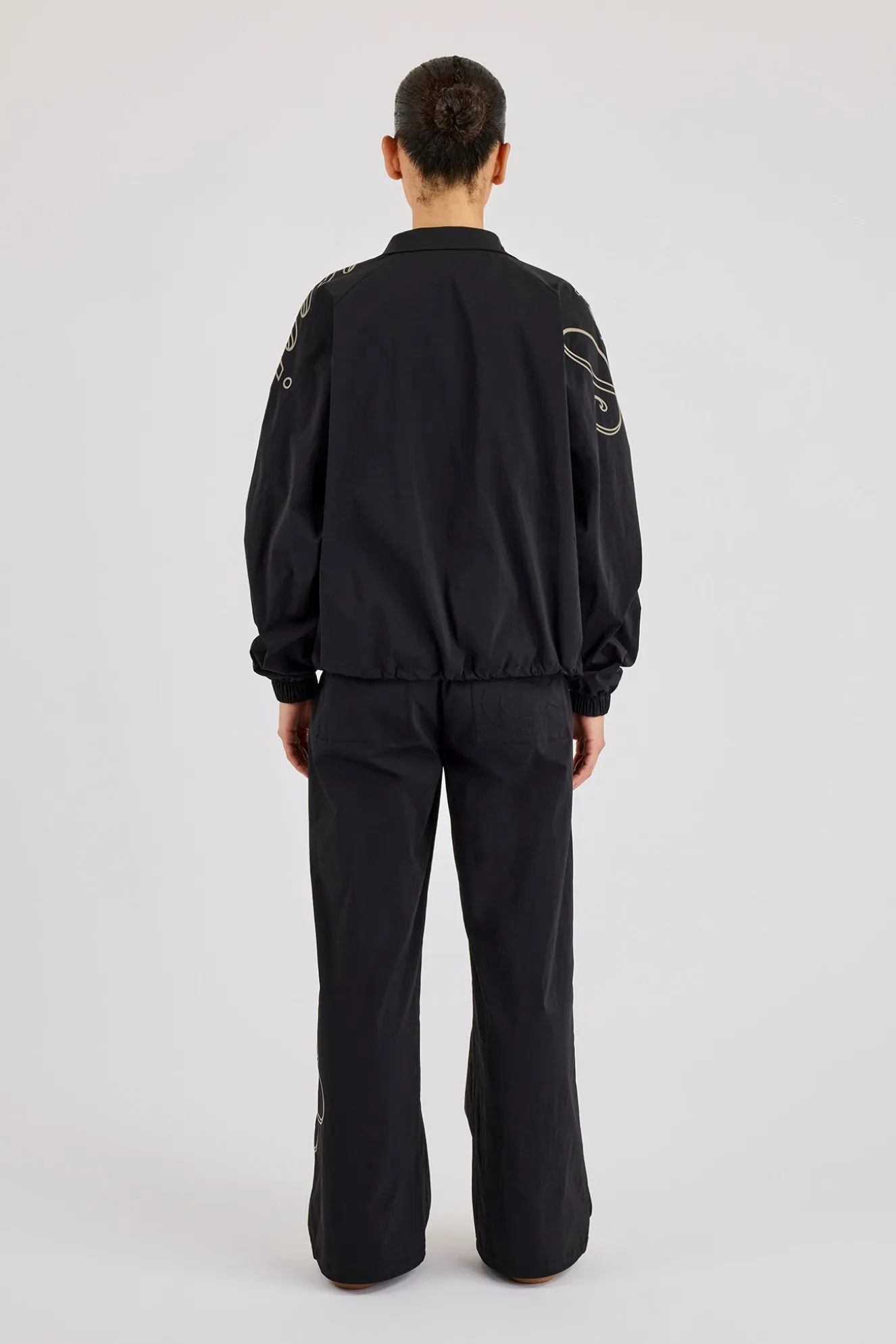 Nylon Branded Track Jacket & Baggy Jogger - Black