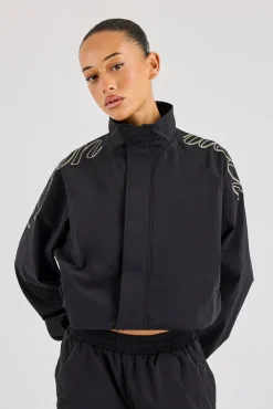 Nylon Branded Track Jacket - Black