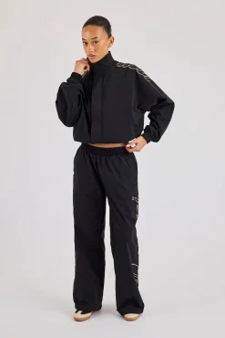 Nylon Branded Track Jacket - Black