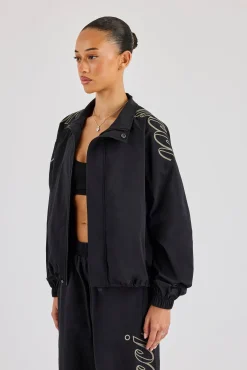 Nylon Branded Track Jacket - Black